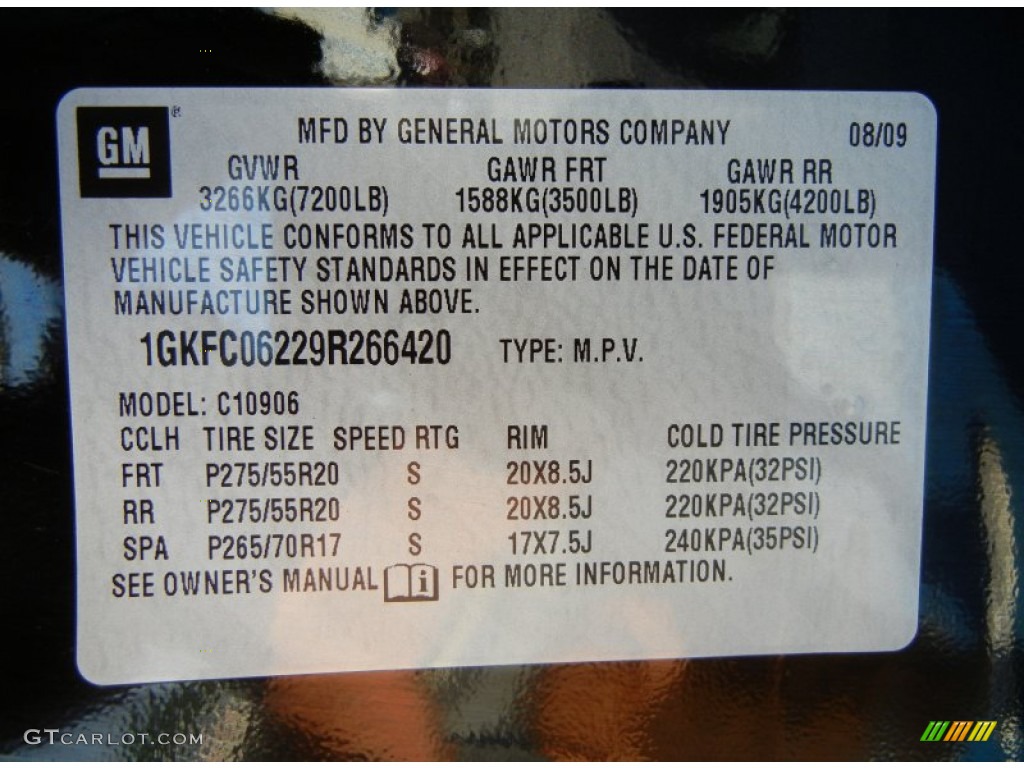 2009 GMC Yukon XL Denali Info Tag Photos