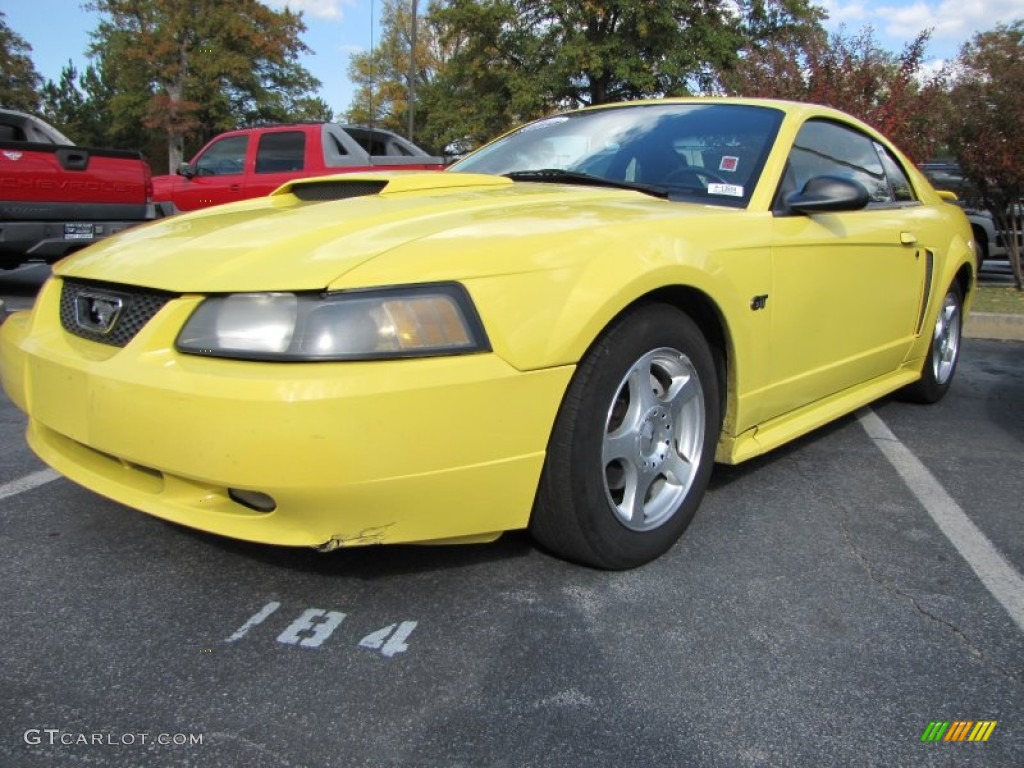 Zinc Yellow Metallic 2001 Ford Mustang GT Coupe Exterior Photo #55765760