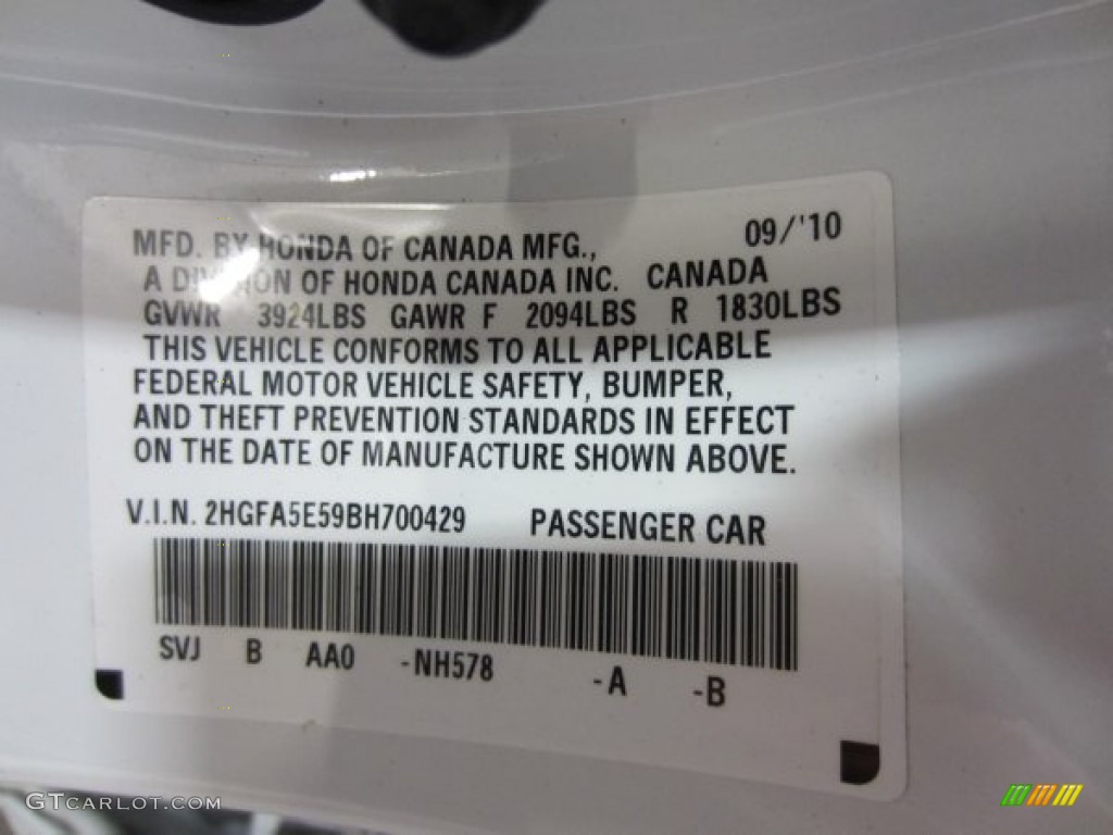 2011 Civic Si Sedan - Taffeta White / Black photo #9