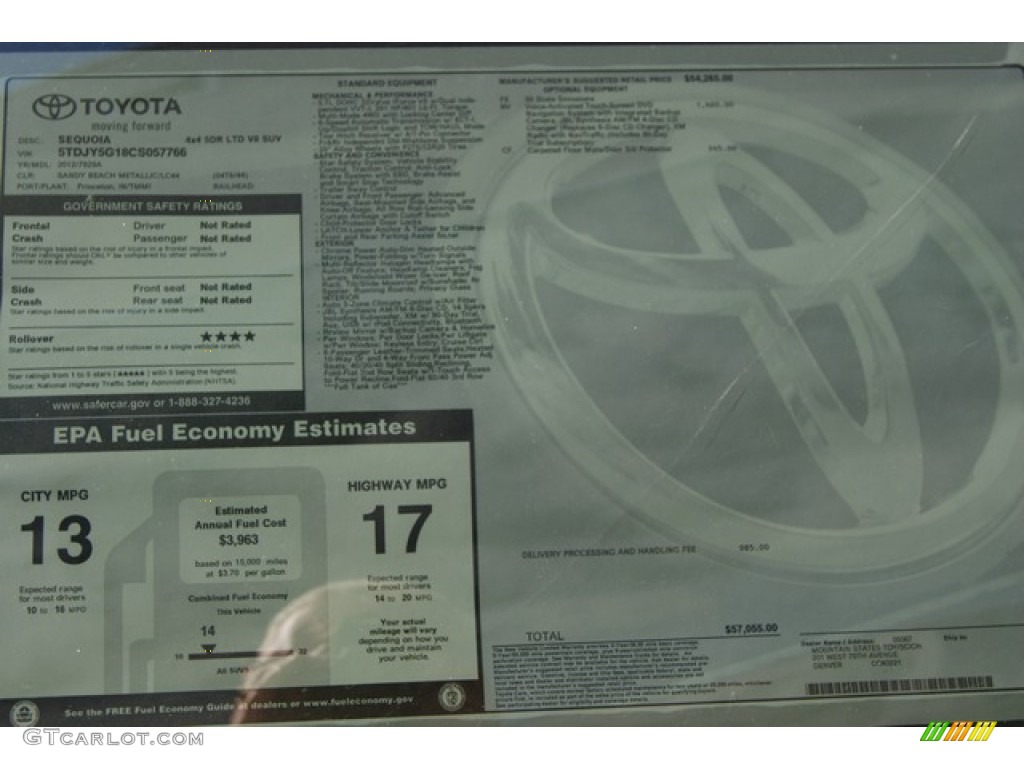 2012 Toyota Sequoia Limited 4WD Window Sticker Photos