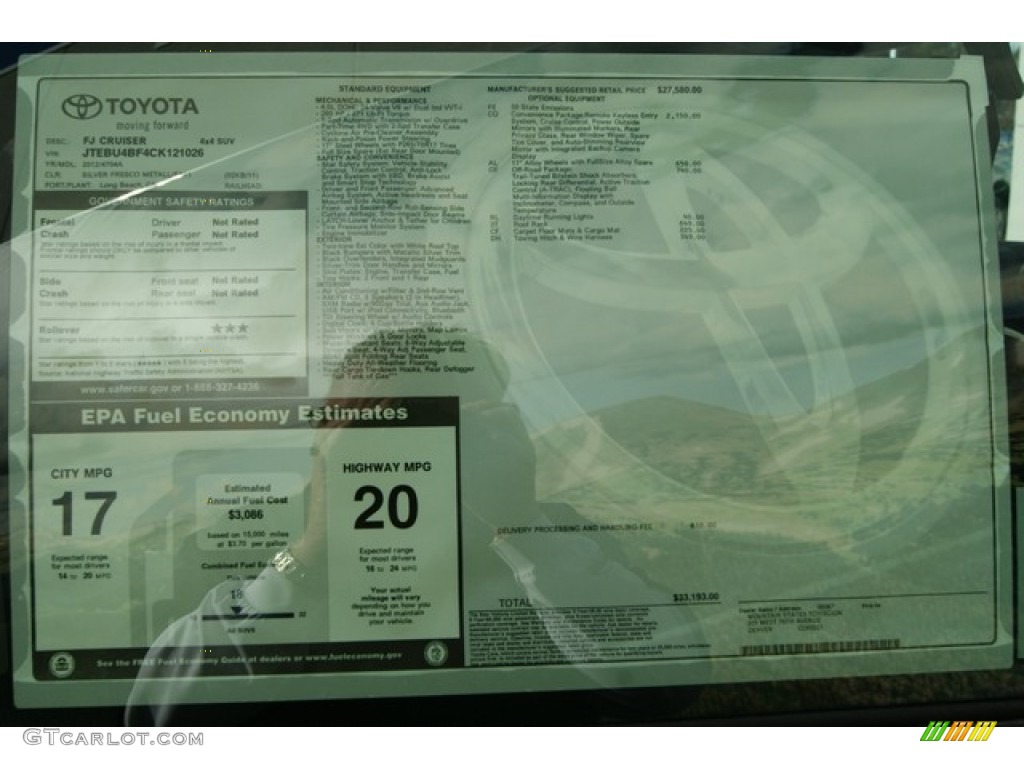 2012 Toyota FJ Cruiser 4WD Window Sticker Photo #55784312