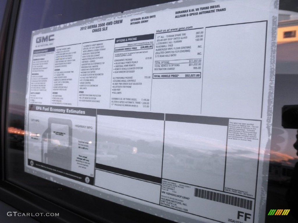 2012 GMC Sierra 3500HD SLE Crew Cab 4x4 Chassis Window Sticker Photo #55786154