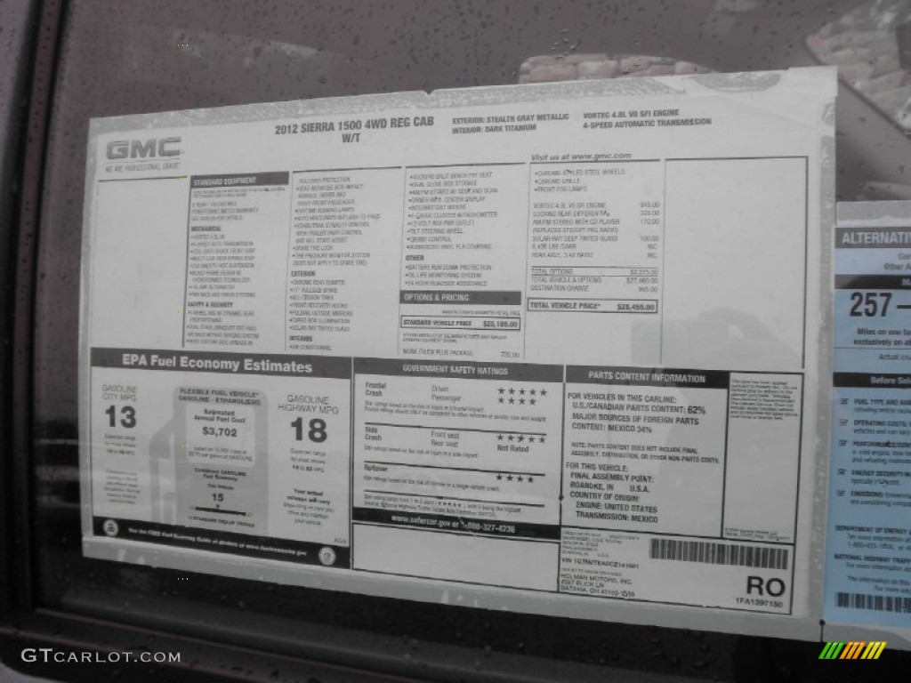 2012 GMC Sierra 1500 Regular Cab 4x4 Window Sticker Photo #55787015