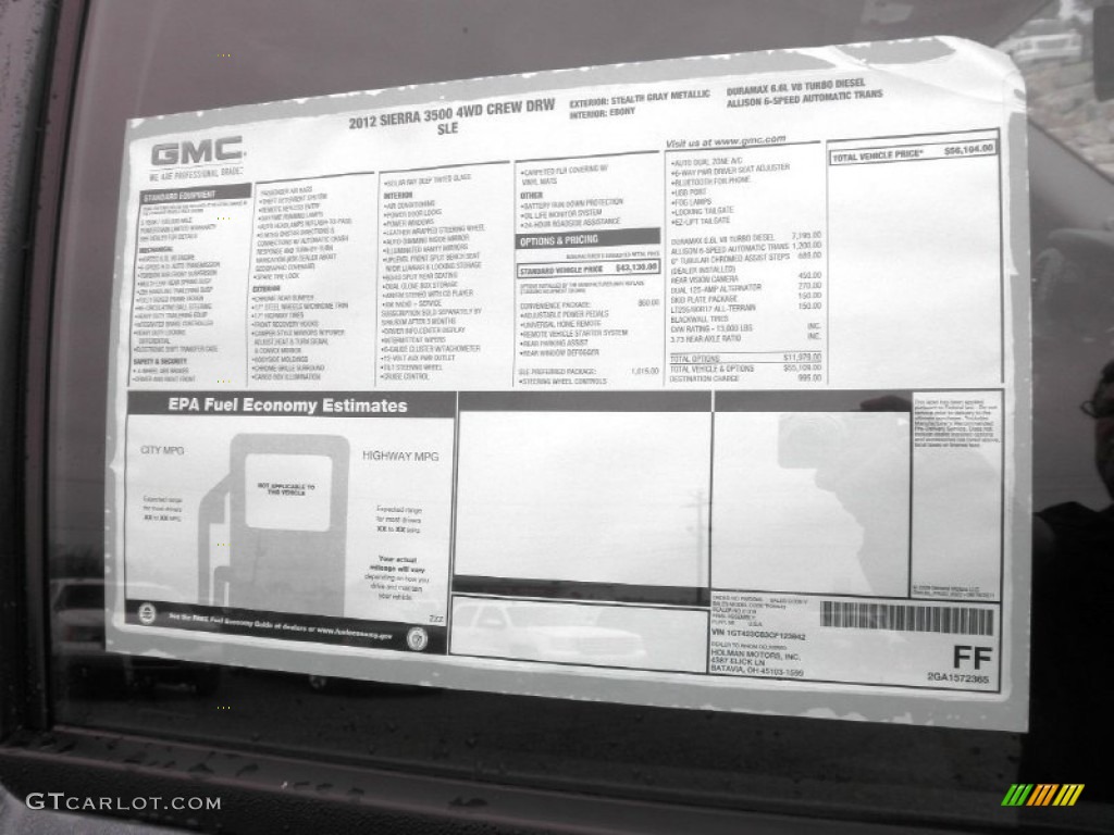 2012 GMC Sierra 3500HD SLE Crew Cab 4x4 Dually Window Sticker Photos