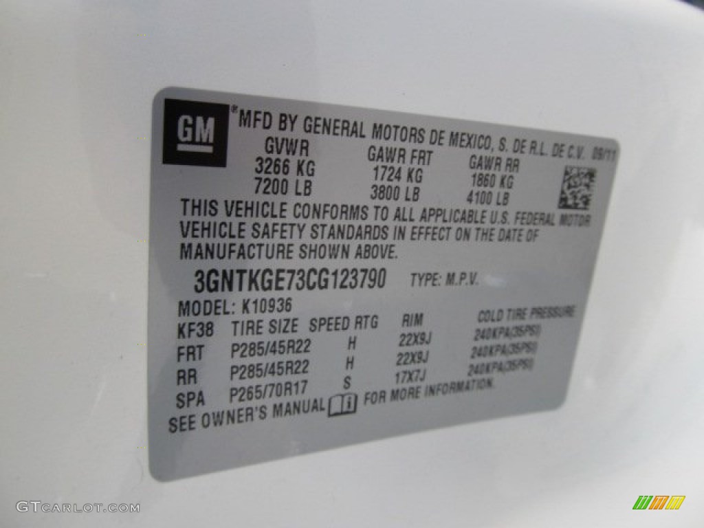 2012 Chevrolet Avalanche LTZ 4x4 Info Tag Photo #55791868