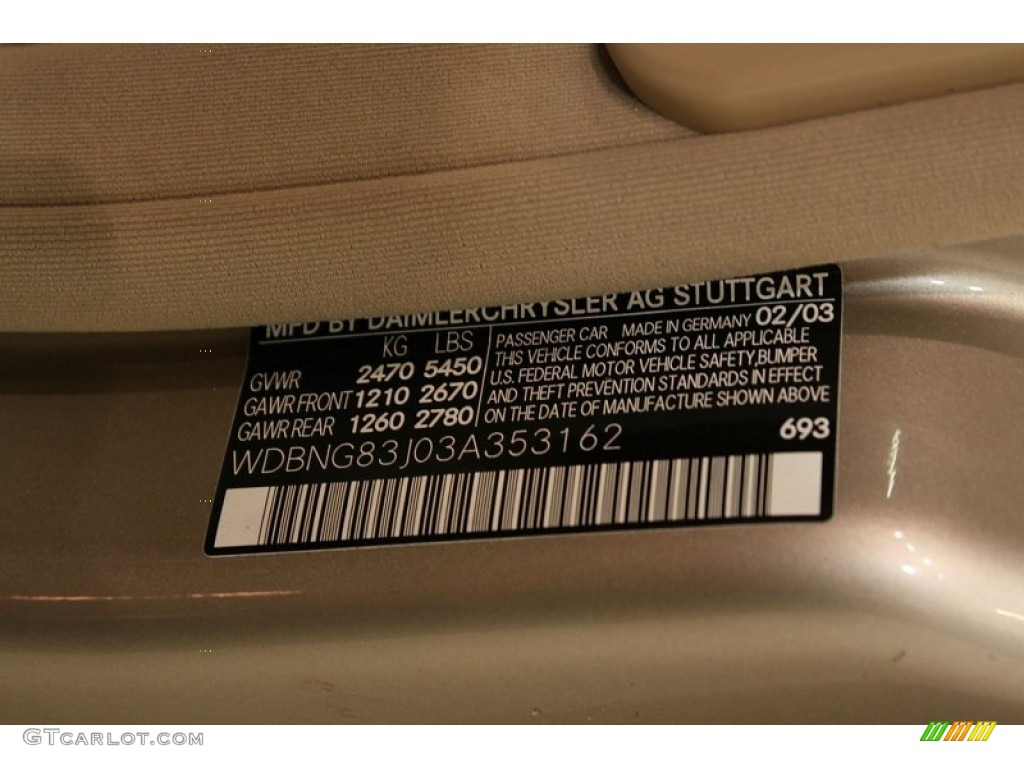2003 Mercedes-Benz S 430 4Matic Sedan Color Code Photos
