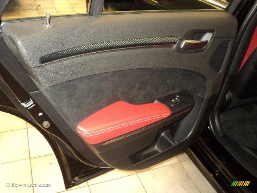2012 Chrysler 300 SRT8 Black/Radar Red Door Panel Photo #55797842