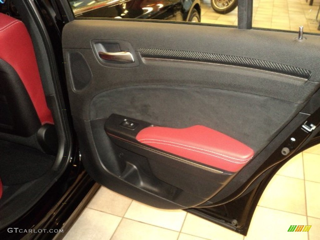 2012 Chrysler 300 SRT8 Black/Radar Red Door Panel Photo #55797848