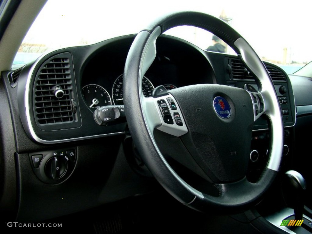 2008 Saab 9-3 Aero SportCombi Wagon Black/Parchment Steering Wheel Photo #55810016
