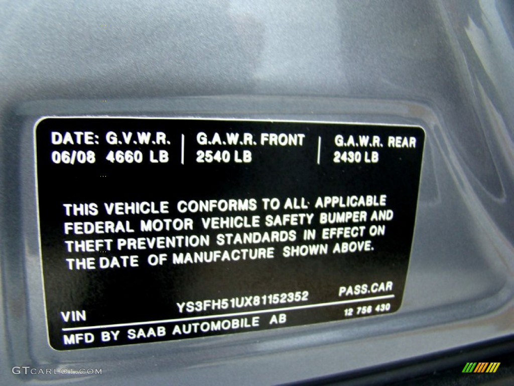 2008 Saab 9-3 Aero SportCombi Wagon Info Tag Photo #55810085