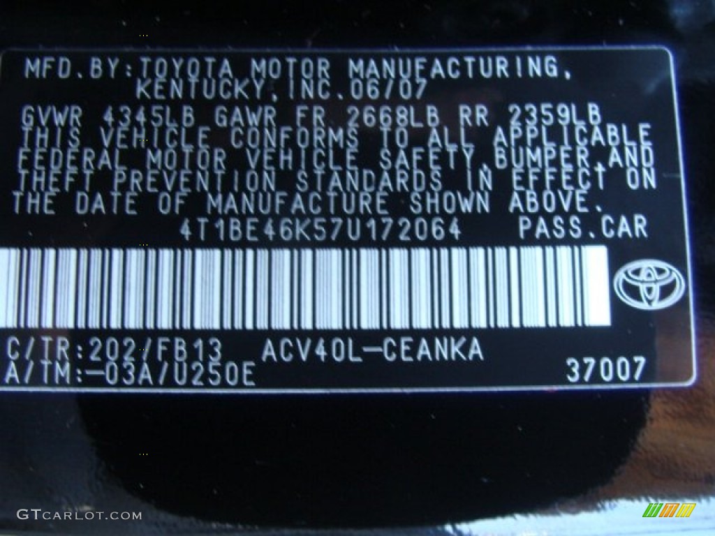 2007 Camry CE - Black / Ash photo #15