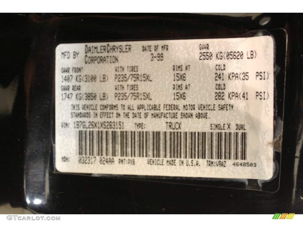 1999 Dakota Color Code PX8 for Black Photo #55820051