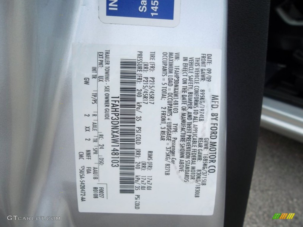 2010 Ford Focus SES Coupe Color Code Photos