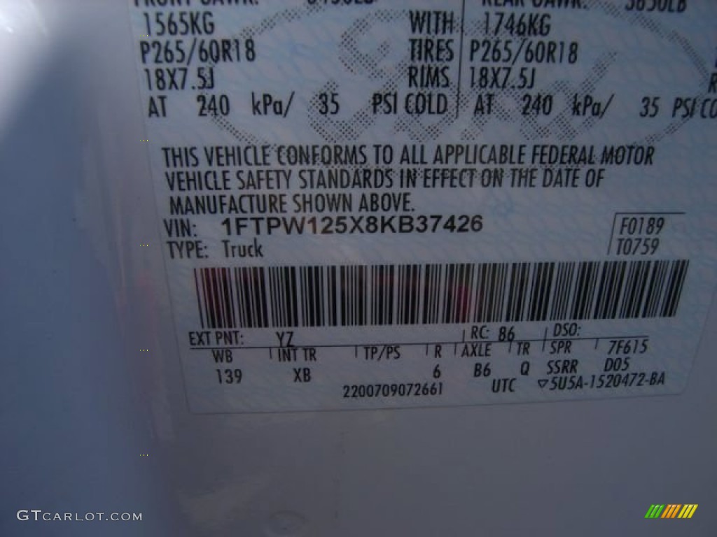 2008 F150 Color Code YZ for Oxford White Photo #55824686