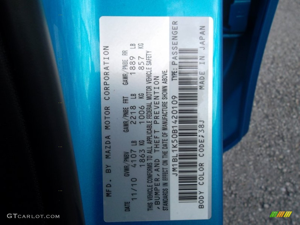 2011 MAZDA3 Color Code 38J for Celestial Blue Mica Photo #55825028