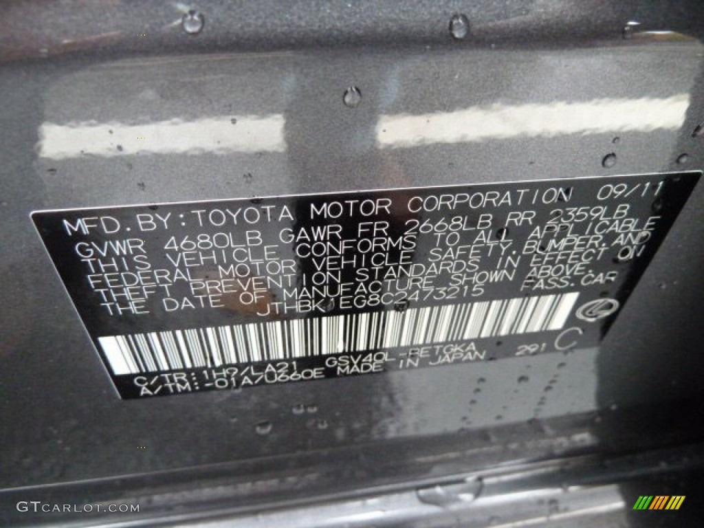2012 ES Color Code 1H9 for Nebula Gray Pearl Photo #55825316