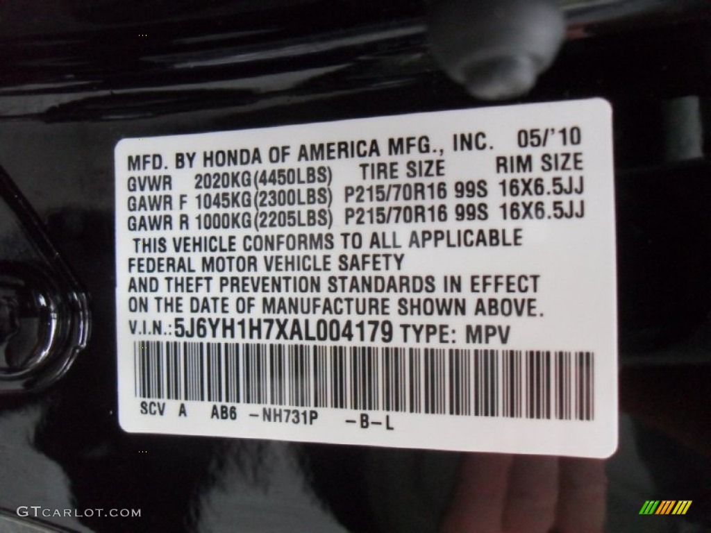 2010 Element Color Code NH731P for Crystal Black Pearl Photo #55827041