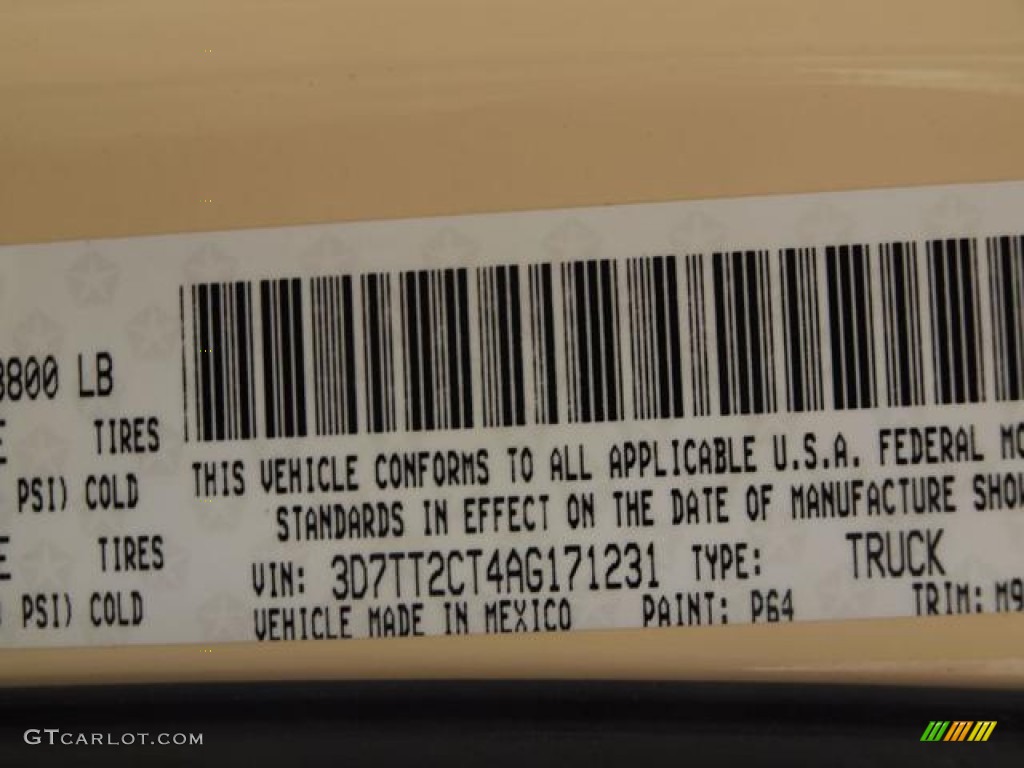 2010 Ram 2500 Color Code P64 for Light Cream Photo #55833536