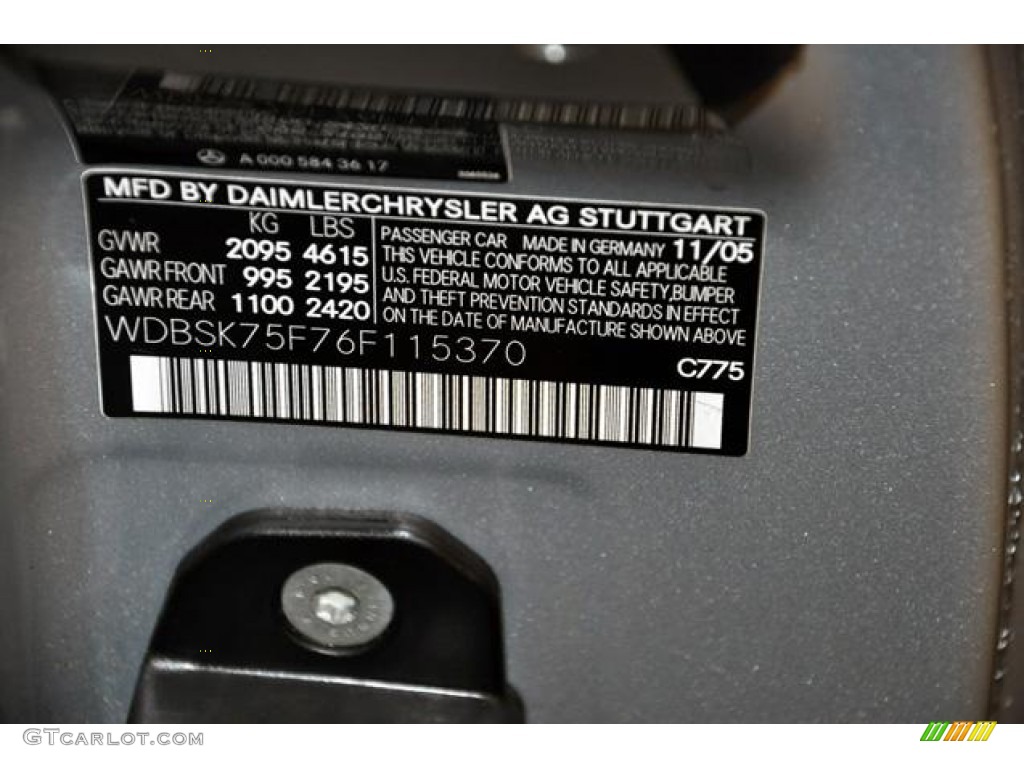 2006 SL Color Code 775 for Iridium Silver Metallic Photo #55834406