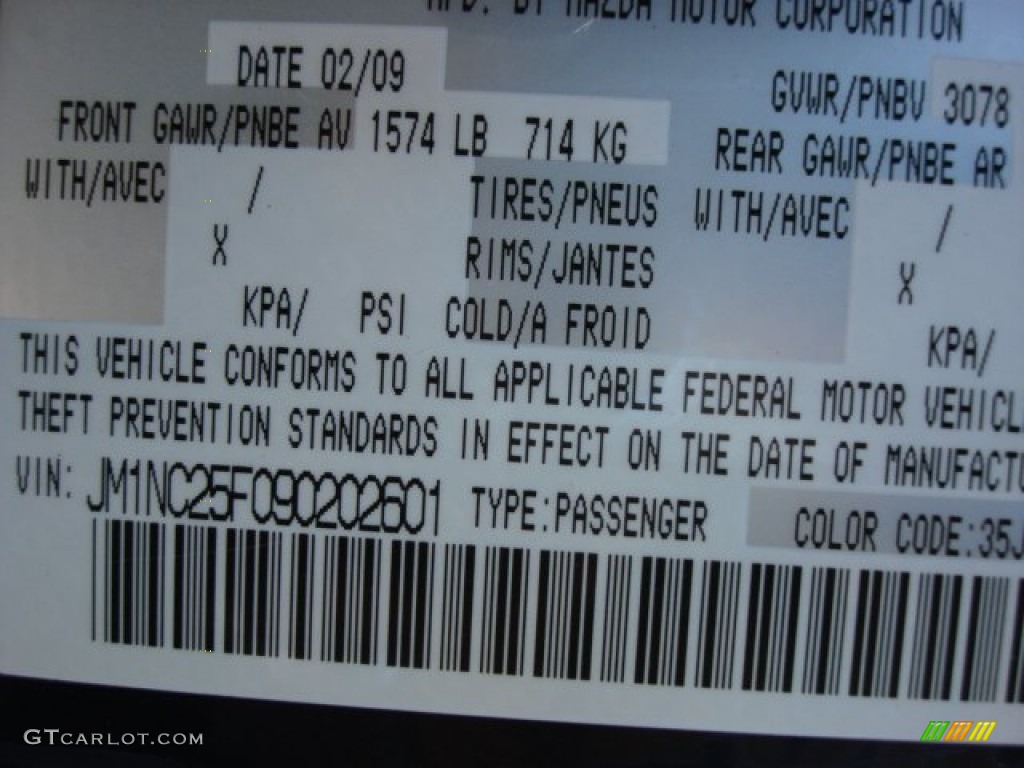 2009 MX-5 Miata Color Code 35J for Stormy Blue Mica Photo #55835331