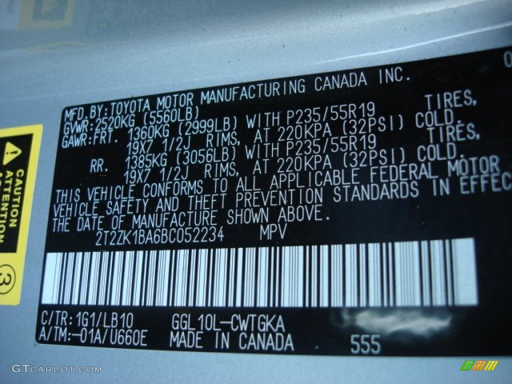 2011 RX Color Code 1G1 for Tungsten Silver Pearl Photo #55835867