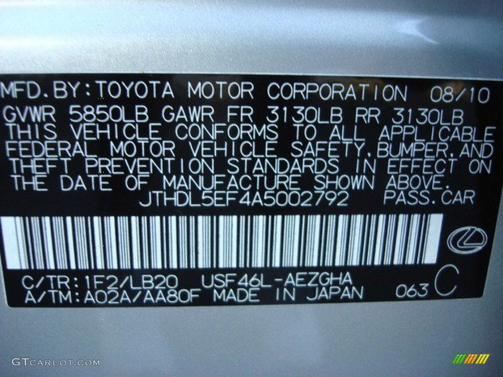 2010 LS Color Code 1F2 for Mercury Metallic Photo #55836214
