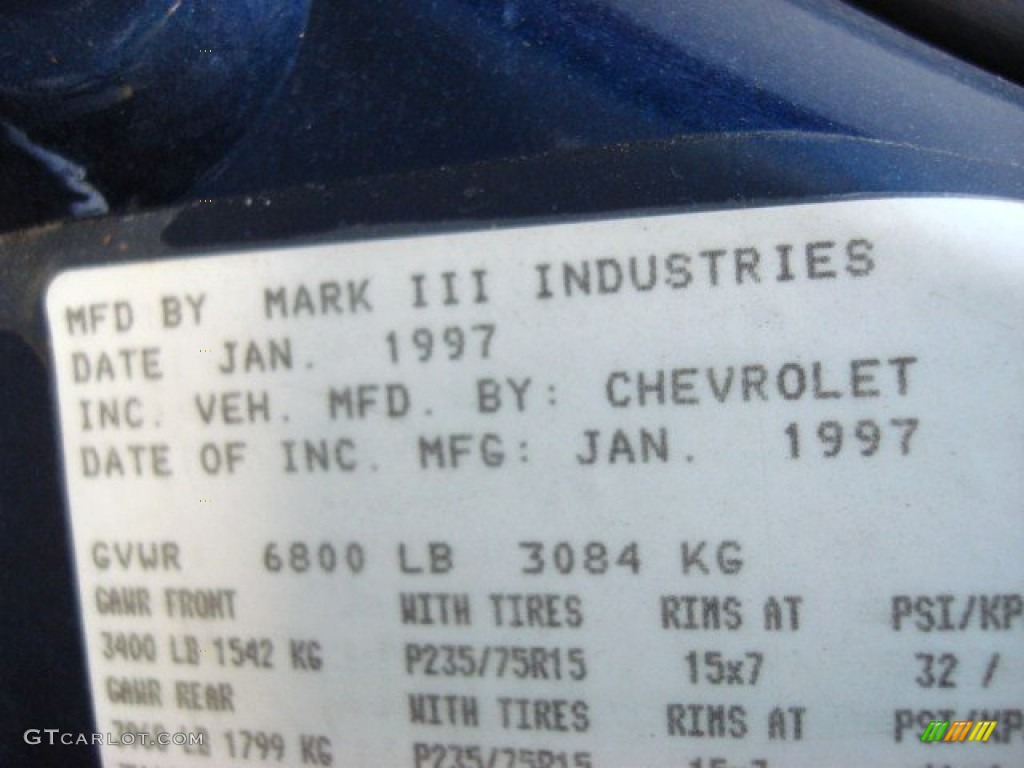 1997 Chevrolet Suburban C1500 LS Info Tag Photo #55836542