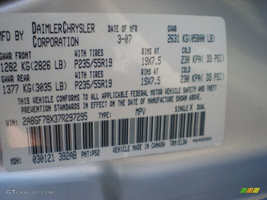 2007 Pacifica Color Code PS2 for Bright Silver Metallic Photo #55837715