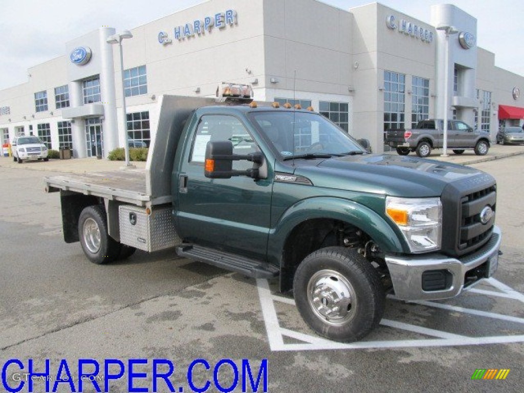 2011 F350 Super Duty XL Regular Cab 4x4 Chassis Stake Truck - Forest Green Metallic / Steel photo #1