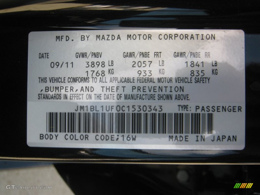 2012 MAZDA3 Color Code 16W for Black Mica Photo #55843796