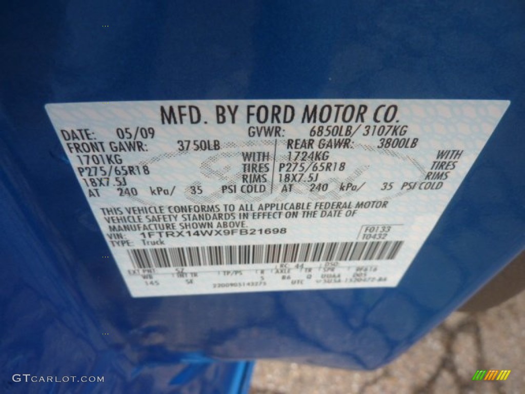 2009 F150 Color Code SZ for Blue Flame Metallic Photo #55847932