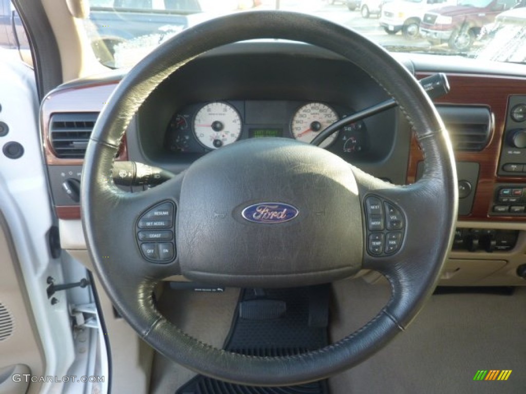 2007 Ford F350 Super Duty Lariat Crew Cab 4x4 Tan Steering Wheel Photo #55848766