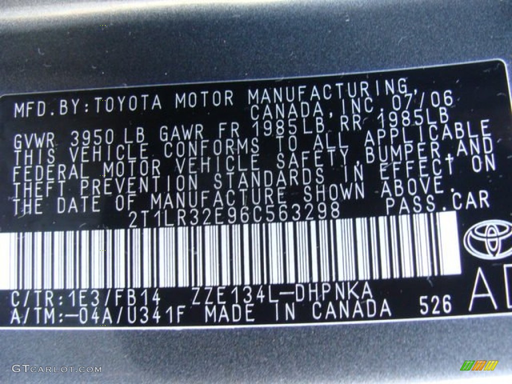 2006 Toyota Matrix XR AWD Color Code Photos