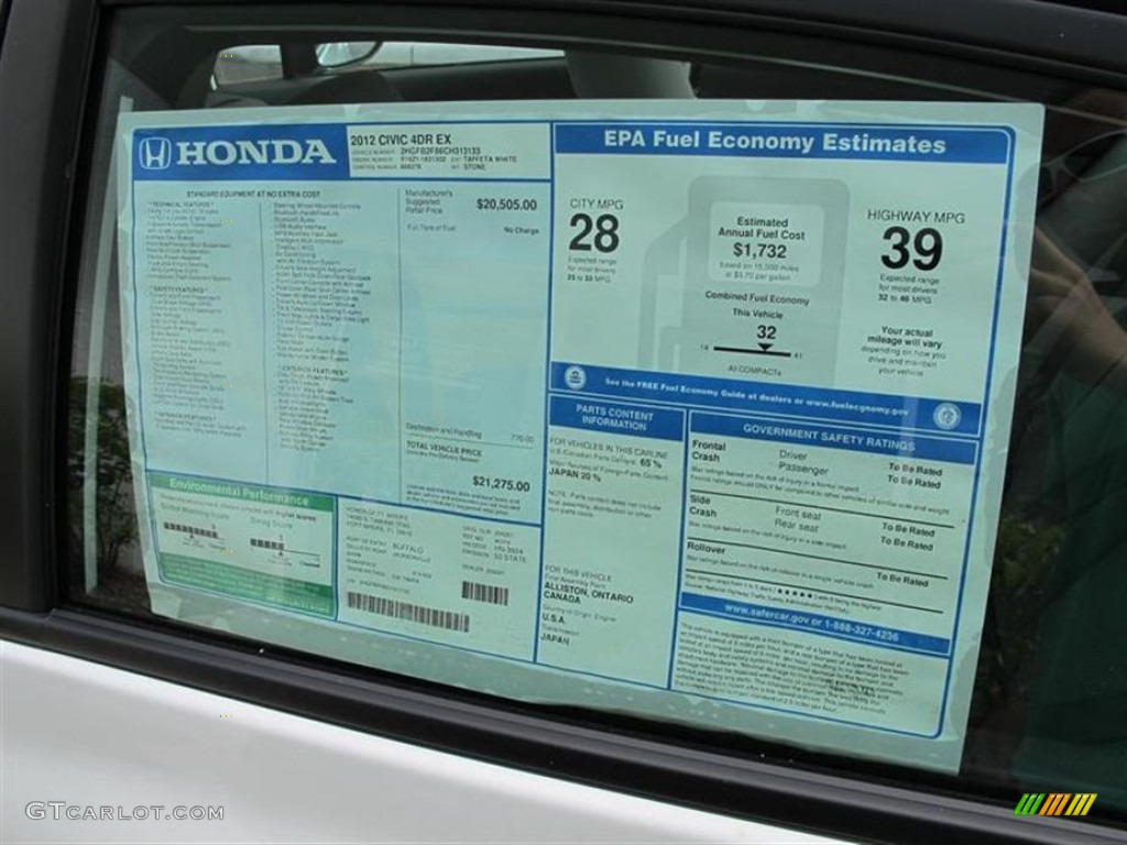 2012 Honda Civic EX Sedan Window Sticker Photo #55852723