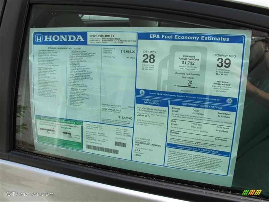 2012 Honda Civic LX Sedan Window Sticker Photo #55853293