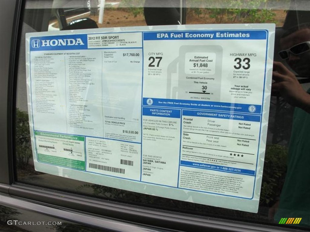 2012 Honda Fit Sport Window Sticker Photo #55853392