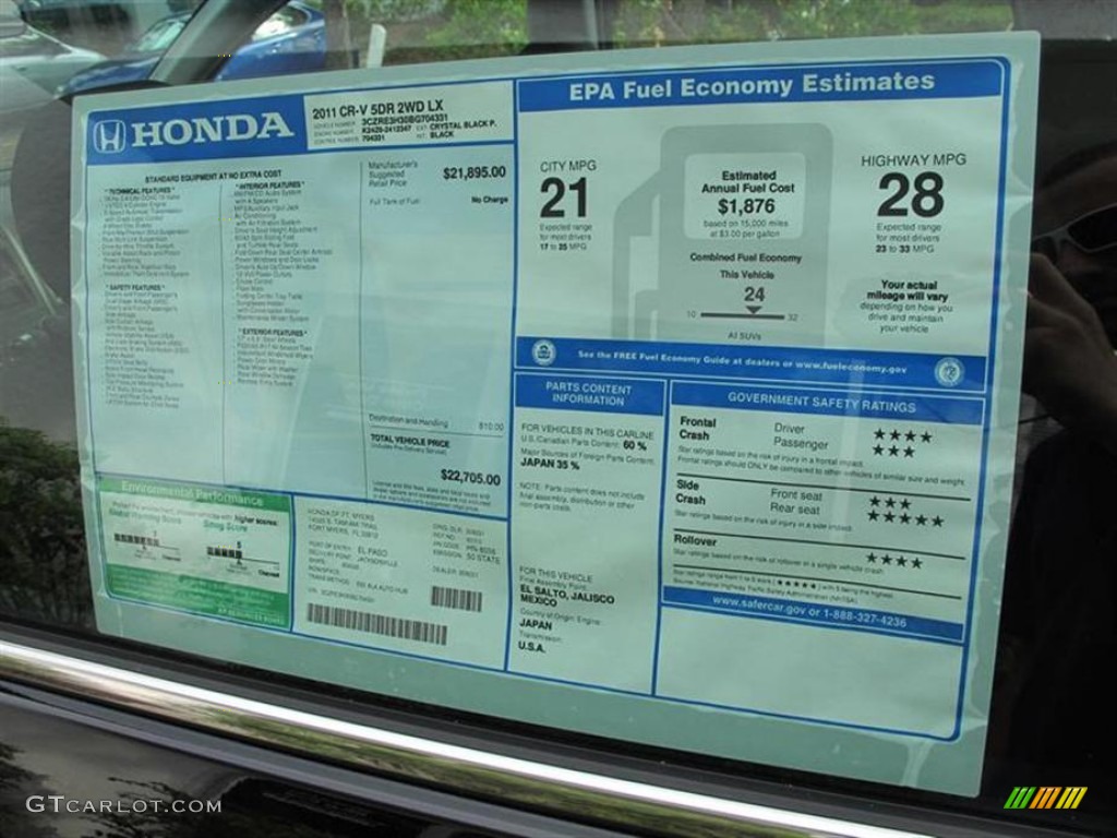2011 Honda CR-V LX Window Sticker Photo #55854750