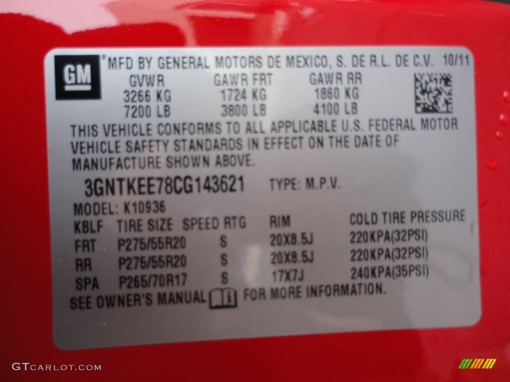 2012 Chevrolet Avalanche LS 4x4 Info Tag Photo #55856086