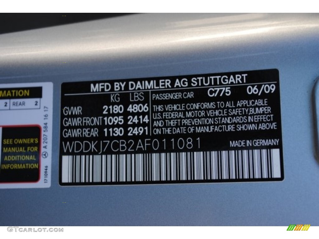 2010 Mercedes-Benz E 550 Coupe Color Code Photos