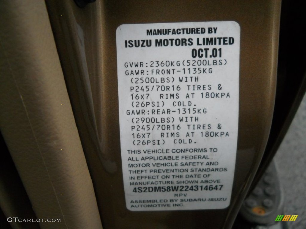 2002 Isuzu Rodeo LS 4WD Info Tag Photo #55862967