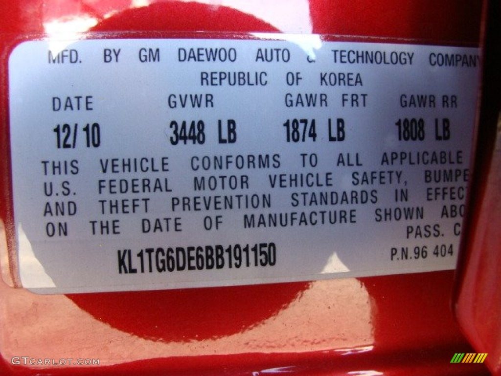 2011 Chevrolet Aveo Aveo5 LT Info Tag Photo #55865641