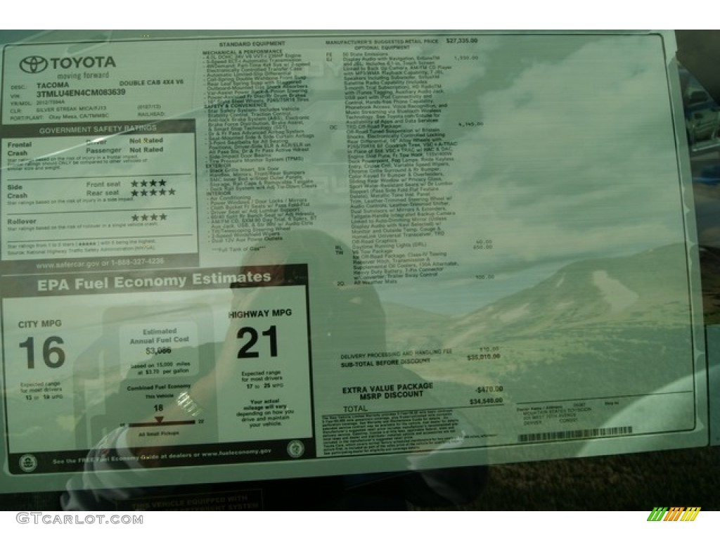 2012 Toyota Tacoma V6 TRD Double Cab 4x4 Window Sticker Photo #55871148