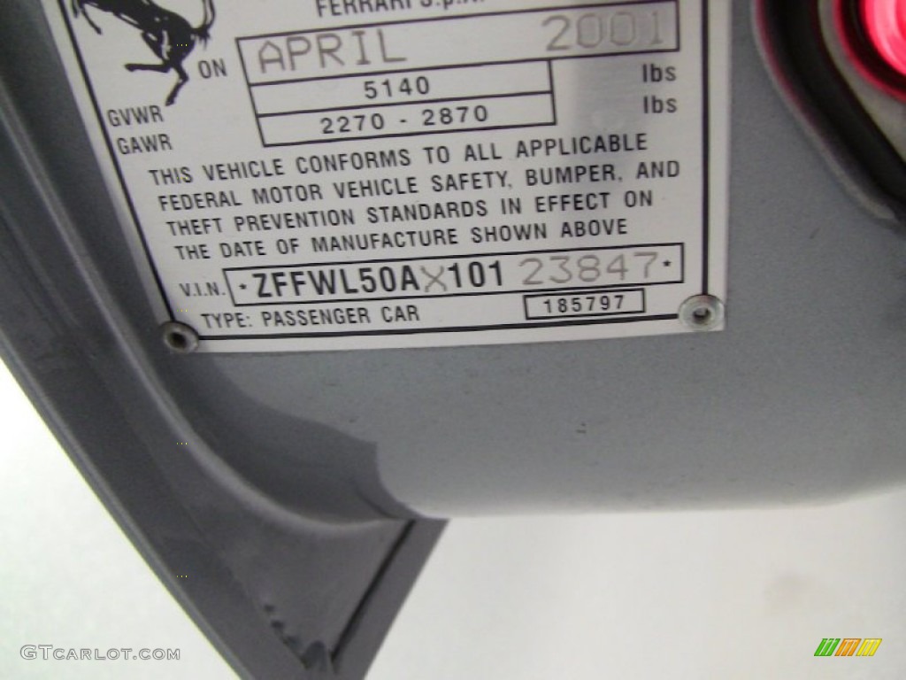 2001 Ferrari 456M GTA Info Tag Photos