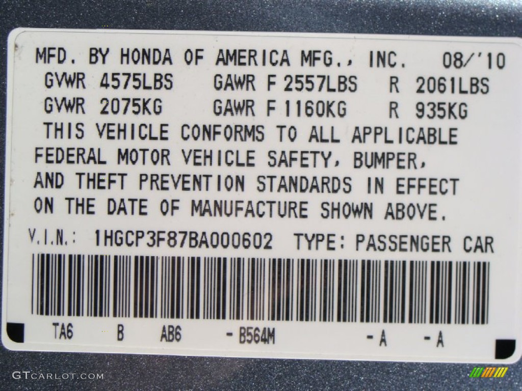 2011 Accord Color Code B564M for Celestial Blue Metallic Photo #55877485