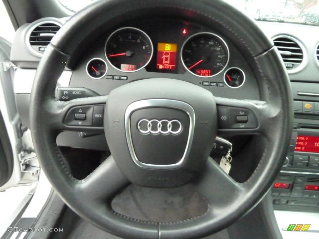 2009 Audi A4 2.0T quattro Cabriolet Black Steering Wheel Photo #55880227