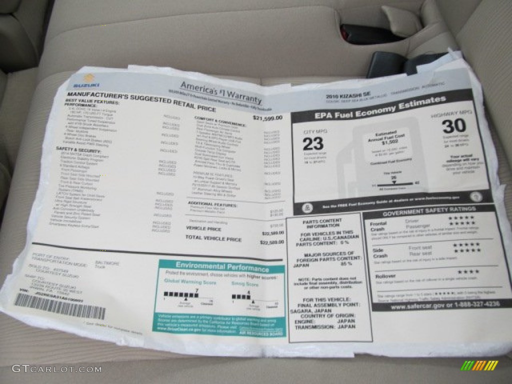 2010 Suzuki Kizashi SE Window Sticker Photo #55880440