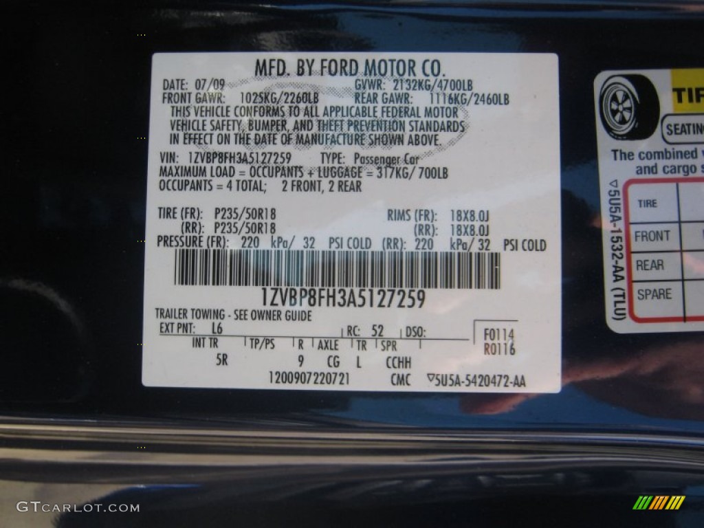 2010 Ford Mustang GT Premium Convertible Color Code Photos