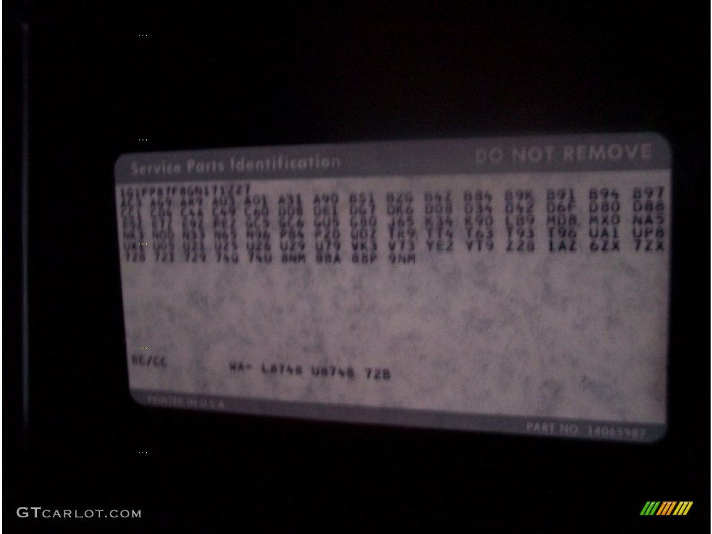 2002 Chevrolet Avalanche Standard Avalanche Model Info Tag Photo #55891903