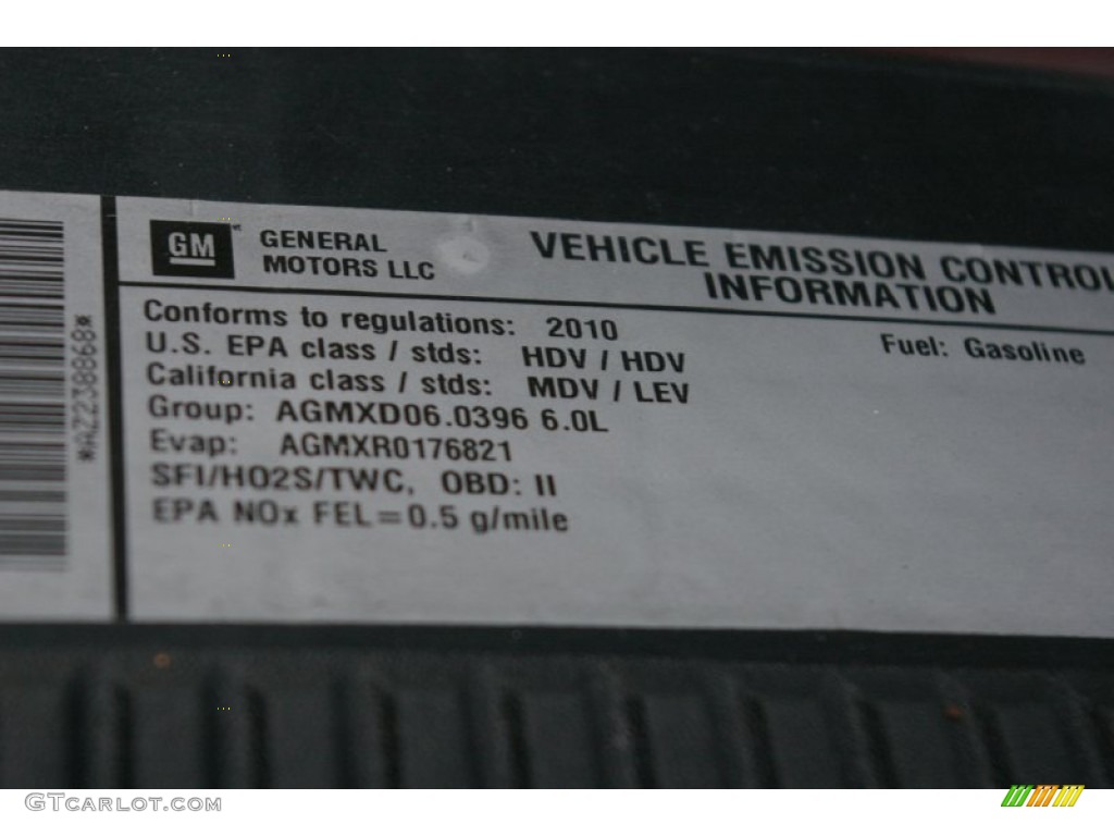 2010 Chevrolet Silverado 2500HD LT Extended Cab 4x4 Info Tag Photo #55903909