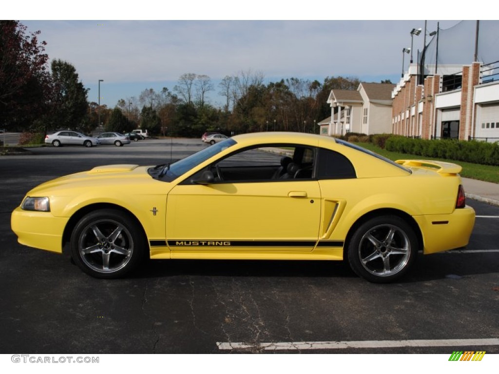 2002 Mustang V6 Coupe - Zinc Yellow / Dark Charcoal photo #3